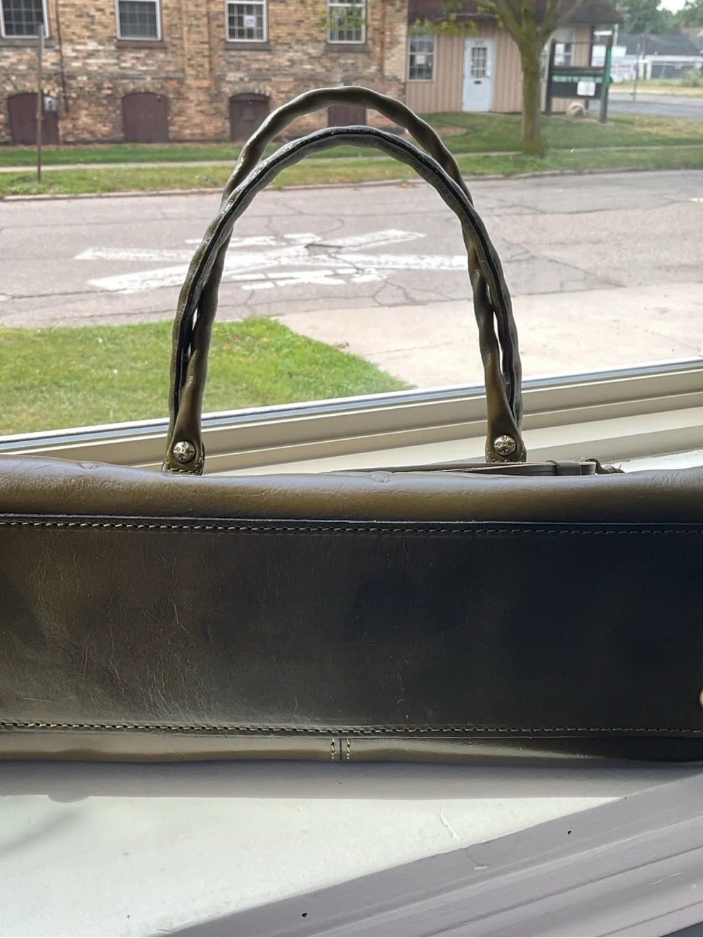 Women's Olive Embossed Floral Tote Bag with Tassel